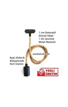 Dekoratif Metal Rozanslı 1Cm Halat Sarkıt E27 Duylu Dekoratif Metal Rozanslı 1Cm Halat Sarkıt E27 Duylu