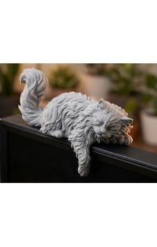 Uzun Tüylü Kedi Monitör Üstü Figürü 3d Baskı Sevimli Masaüstü Dekorasyon Aksesuarı