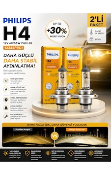 H4 Vision +30% Daha Fazla Işık Far Ampulü 2'li Set Gün Işığı Rengi Uzun Ömürlü H4 Vision +30% Daha Fazla Işık Far Ampulü 2'li Set Gün Işığı Rengi Uzun Ömürlü