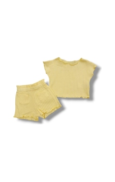 Çikoby Kız Bebek Jakarlı Şort Takım Ck50536 Sari Çikoby Kız Bebek Jakarlı Şort Takım Ck50536 Sari