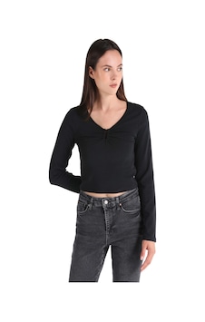 Colins Slim Fit V Yaka Düz Kadın Siyah Uzun Kol Tişört Cl1065170 Q1.v1 Blk SIYAH Colins Slim Fit V Yaka Düz Kadın Siyah Uzun Kol Tişört Cl1065170 Q1.v1 Blk SIYAH