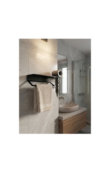 Premium Seri , Modern Paslanmaz Metal Banyo Havluluğu Ve Saç Kurutma Makine Askısı Banyo Organizeri Siyah Premium Seri , Modern Paslanmaz Metal Banyo Havluluğu Ve Saç Kurutma Makine Askısı Banyo Organizeri Siyah