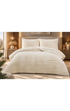 Eternity Lux Wellsoft Peluş Yatak Örtüsü Takımı Çizgili Kabartmalı Ultra Yumuşak 230x250 Krem