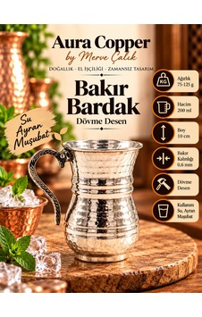 Bakır Ayran Tası Ve Bardak 200 Ml Dövme Kulplu Gümüş Bakır Ayran Tası Ve Bardak 200 Ml Dövme Kulplu Gümüş