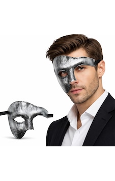 Antik - 38 - Eskitme Gümüş Erkek Yarım Maske - Phantom & - Glblseme - Balo Maskesi Yetişkin Antik - 38 - Eskitme Gümüş Erkek Yarım Maske - Phantom & - Glblseme - Balo Maskesi Yetişkin