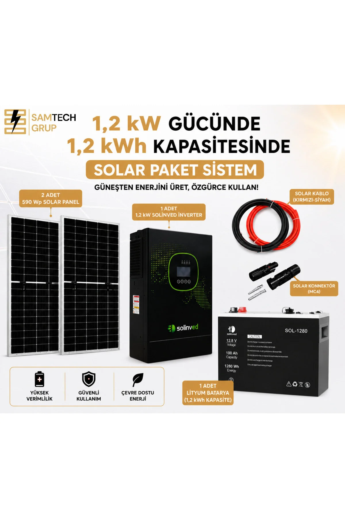 1,2 Kw - 1,2 Kwh Lityum Akülü Hazır Solar Paket Sistemi Bağ Evi - Karavan