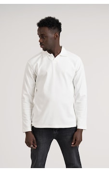 Gömlek Yaka Hafif Armürlü Slimfit Uzun Kol Sweatshirt Beyaz Gömlek Yaka Hafif Armürlü Slimfit Uzun Kol Sweatshirt Beyaz