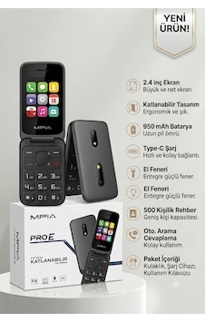 Mpia Pro E Katlanabilir Kapaklı Tuşlu Cep Telefonu - Type-c Şarjlı, Çift Ekran Görünümlü Yaşlı / Asker Telefonu Mpia Pro E Katlanabilir Kapaklı Tuşlu Cep Telefonu - Type-c Şarjlı, Çift Ekran Görünümlü Yaşlı / Asker Telefonu