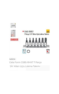 Ceta Form C08s-rhx7 1/4" Allen Uçlu Lokma Takımı 7 Parça Ceta Form C08s-rhx7 1/4" Allen Uçlu Lokma Takımı 7 Parça
