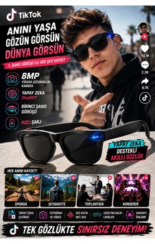 Yapay Zeka Asistanlı 8mp Kameralı Akıllı Gözlük Chatgpt Destekli Fotoğraf Ve Video Kayıtlı Siyah