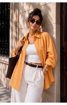 Bb Butik Basic Kadın Oversize Poplin Gömlek Uzun Kollu Basic Gömlek Tr0735 turuncu Bb Butik Basic Kadın Oversize Poplin Gömlek Uzun Kollu Basic Gömlek Tr0735 turuncu