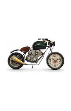 Retro Motosiklet Tasarımlı Duvar Saati - Metal - 44x24 Cm Dekoratif Obje Çok Renkli