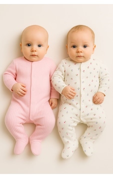 Bebe Wini Düz Pembe Ve Ekru Mor Çiçekli % 100 Pamuk 2 Li Patikli Tulum Pembe Bebe Wini Düz Pembe Ve Ekru Mor Çiçekli % 100 Pamuk 2 Li Patikli Tulum Pembe