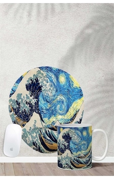 Van Gogh Kanagawa Desenli Bilek Destekli Mouse Pad Kupa Seti Mousepad Van Gogh Kanagawa Desenli Bilek Destekli Mouse Pad Kupa Seti Mousepad
