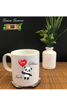 Beyaz Porselen Kupa - Sevgililer Günü Panda İsim Yazılabilir Beyaz Beyaz Porselen Kupa - Sevgililer Günü Panda İsim Yazılabilir Beyaz