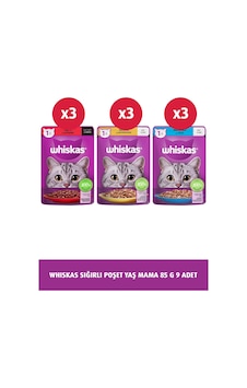 Whiskas Pouch Sığırlı + Tavuklu + Ton Balıklı Yetişkin Kedi Maması 9 x 85 G