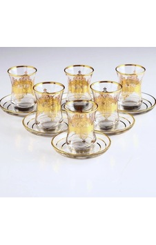 561-201 Çay Takımı By Nida Altın Dekor 6 Kişilik 12 Parça Altın