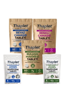 Thaplet Avantajlı 5li Set Beyaz Ve Renkli Çamaşır Deterjanı Tableti Ve Bulaşık Makinesi Tableti + Çamaşır Ve Bulaşık Makine Bakım Tabletleri Thaplet Avantajlı 5li Set Beyaz Ve Renkli Çamaşır Deterjanı Tableti Ve Bulaşık Makinesi Tableti + Çamaşır Ve Bulaşık Makine Bakım Tabletleri