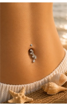 Figürlü Zirkon Taşlı Göbek Piercingi Gümüş-8 Figürlü Zirkon Taşlı Göbek Piercingi Gümüş-8