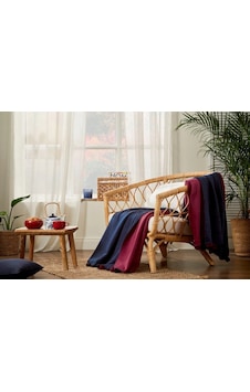 Ponponlu Pamuk Battaniye Çift Kişilik 200x220 Lacivert Bordo -