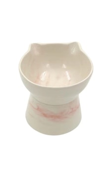Nunbell Seramik Çift Taraflı Kullanım Kedi Mama Kabı Pembe Desen