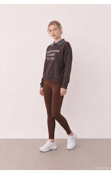Quzu Nakış Detaylı Sweatshirt Kahve Kahverengi Quzu Nakış Detaylı Sweatshirt Kahve Kahverengi