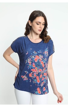 Ella Camelia Kadın Omzu Dantelli Çiçek Desenli Bluz 5010050 Laciv Lacivert Ella Camelia Kadın Omzu Dantelli Çiçek Desenli Bluz 5010050 Laciv Lacivert