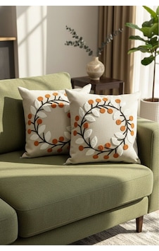 Punch İşlemeli Modern Tasarım Dekoratif 2'li Kırlent Kılıfı Nakışlı Keten 43x43 Cm Turuncu-yeşil-beyaz Punch İşlemeli Modern Tasarım Dekoratif 2'li Kırlent Kılıfı Nakışlı Keten 43x43 Cm Turuncu-yeşil-beyaz