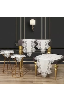 Krem-gold Kayla Model Keten 5 Parça Masa Örtüsü Runner Seti Şık Salon Takımı Krem-gold Kayla Model Keten 5 Parça Masa Örtüsü Runner Seti Şık Salon Takımı