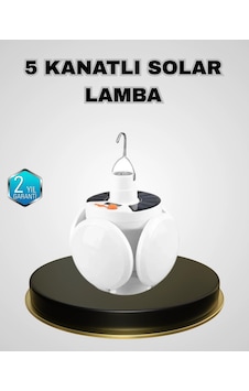 5 Kanatlı Solar Kamp Lambası - Usb Şarjlı, Taşınabilir, Ip65 Su Geçirmez Bahçe Lambası
