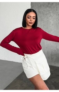 Ers Rahat Ve Şık Uzun Kollu Bisiklet Yaka Likralı Viskon Penye Body Bordo Çok Renkli
