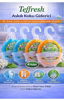Teffresh Askılı Koku Giderici 4 Adet Wc Banyo Dolap Ve Oda İçin Askılı Ortam Koku Giderici