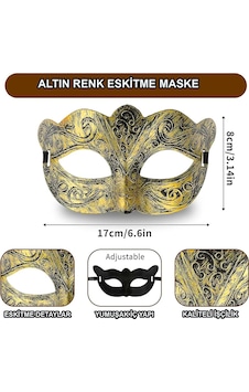 Altın - 789 - Renk Eskitme Maskeli Balo Maskesi Venedik Tarzı - Kmrsfres - Parti Maskesi Yetişkin Altın - 789 - Renk Eskitme Maskeli Balo Maskesi Venedik Tarzı - Kmrsfres - Parti Maskesi Yetişkin