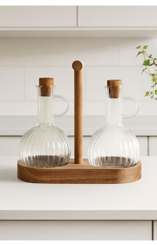 2'li Akasya Standlı Borasilikat Yağdanlık Seti 2x300ml Şeffaf 2'li Akasya Standlı Borasilikat Yağdanlık Seti 2x300ml Şeffaf