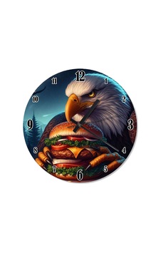 Hamburger Yiyen Beyaz Kartal Dekoratif Duvar Saati Beyaz