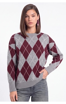 CEMO Argyle Desenli Bisiklet Yaka Triko Kazak Gri CEMO Argyle Desenli Bisiklet Yaka Triko Kazak Gri
