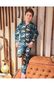 Lolliboomkids Erkek Çocuk Dinozor Desen Düğmeli Pijama Takımı Uzun Kollu Yeşil Lolliboomkids Erkek Çocuk Dinozor Desen Düğmeli Pijama Takımı Uzun Kollu Yeşil