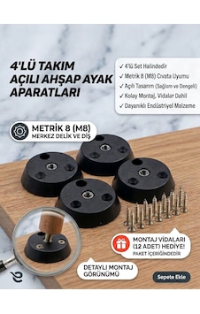 Ahşap Ayak Aparatı Açılı 4'lü Set Vida Hediyeli Masa Sandalye Puf Zigon Sehpa Ayakları Bağlantı Aparatı M8 Gri - Siyah Ahşap Ayak Aparatı Açılı 4'lü Set Vida Hediyeli Masa Sandalye Puf Zigon Sehpa Ayakları Bağlantı Aparatı M8 Gri - Siyah