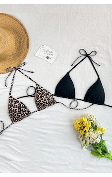 Intive Lingerie Kadın Leopar Desenli Ve Siyah Minimal Kesim Üçgen Bikini Üstü Çok Renkli Intive Lingerie Kadın Leopar Desenli Ve Siyah Minimal Kesim Üçgen Bikini Üstü Çok Renkli