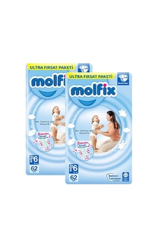 Molfix Bebek Bezi 6 Numara Xlarge Ultra Fırsat Paketi 2 x 62 Adet 2'li Molfix Bebek Bezi 6 Numara Xlarge Ultra Fırsat Paketi 2 x 62 Adet 2'li