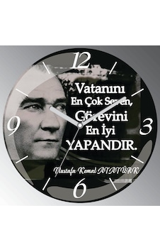 Atatürk Vatanını Seven Bombeli Sessiz Duvar Saati Siyah Atatürk Vatanını Seven Bombeli Sessiz Duvar Saati Siyah