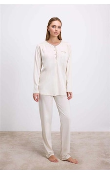 Modenya Uzun Kollu T-shirt Ve Pantolon Pijama Takım Gül Kurusu