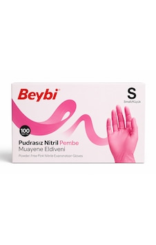 Beybi Nitril Pudrasız Muayene Eldiveni Pembe Small 100'lü Beybi Nitril Pudrasız Muayene Eldiveni Pembe Small 100'lü