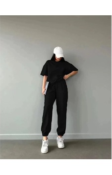 Tarzyeri Unisex Düz T-shirt Ve Eşofman Takımı - Siyah 001 Tarzyeri Unisex Düz T-shirt Ve Eşofman Takımı - Siyah 001