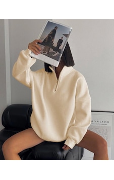 Modi Yarım Fermuarlı Üç İplik Sweatshirt - Bej Bej M Modi Yarım Fermuarlı Üç İplik Sweatshirt - Bej Bej M