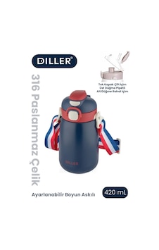 Dıller 420 Ml Pipetli/pipetsiz Tek Kapak Çift Kullanım Askılı Çelik Termos Su Matarası 6 Saat Sıcak/soğuk Lacivert Dıller 420 Ml Pipetli/pipetsiz Tek Kapak Çift Kullanım Askılı Çelik Termos Su Matarası 6 Saat Sıcak/soğuk Lacivert