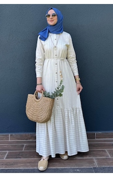 Rabia Şamlı Süreyya Çizgili Gömlek Elbise İndigo Normal Rabia Şamlı Süreyya Çizgili Gömlek Elbise İndigo Normal