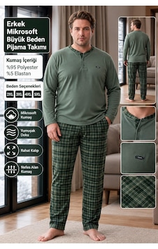 Pijamoni Pjm Erkek Battal Beden Mikrosoft Düğmeli Yaka Kışlık Pijama Takımı 6415/2 - 1 Adet Haki Pijamoni Pjm Erkek Battal Beden Mikrosoft Düğmeli Yaka Kışlık Pijama Takımı 6415/2 - 1 Adet Haki