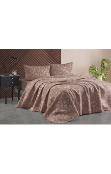 Organic Cotton Battal Pike Takımı Çift Kişilik Lastikli Çarşaflı Set Rose Kahve Organic Cotton Battal Pike Takımı Çift Kişilik Lastikli Çarşaflı Set Rose Kahve