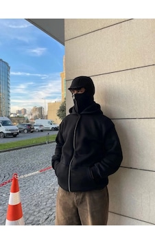 Modi Green Erkek Asimetrik Fermuarlı Siyah Samuray Ninja Kapüşonlu Hoodie Modi Green Erkek Asimetrik Fermuarlı Siyah Samuray Ninja Kapüşonlu Hoodie